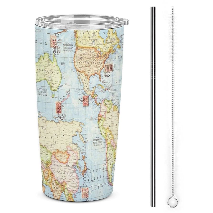 地図デザイン ステンレス水筒 Amazon | 水筒 590ml 世界地図柄 マップ柄 復古風 大容量